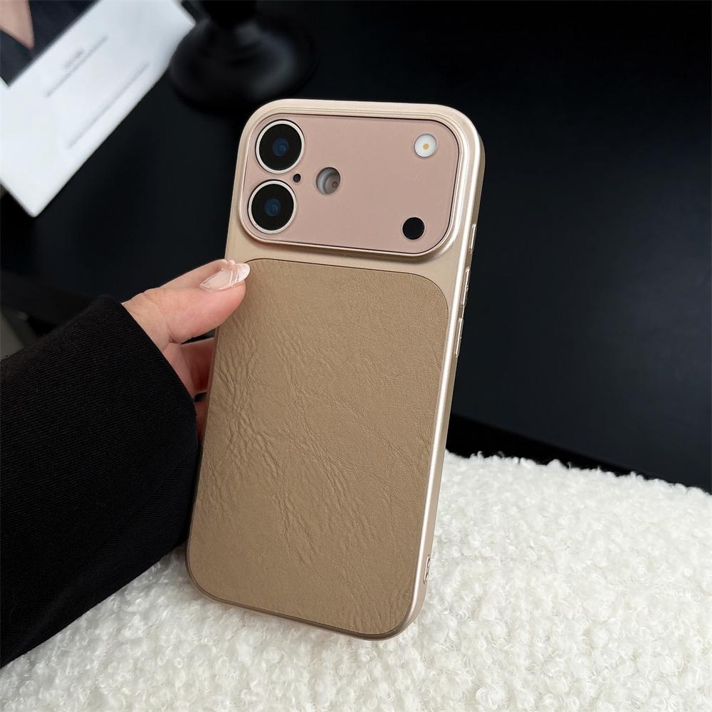 Large Window Leather Phone Case For iPhone 17 16 15 14 13 Pro Max Lens Protection Matte Shockproof Plating Back Cover