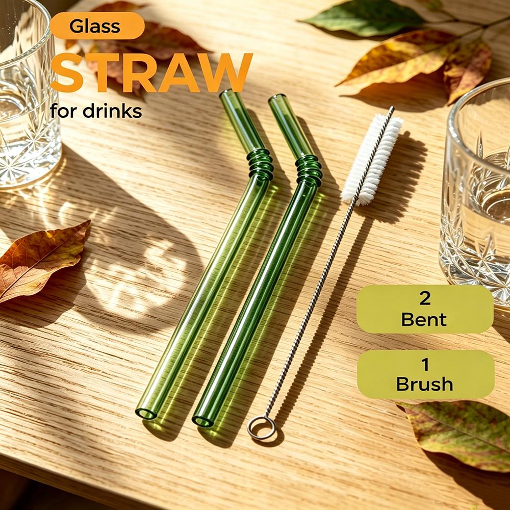 8mm High Borosilicate Glass Straw 3Pcs Reusable Eco Friendly Drinking Straws Set Bubble Tea Smoothies Bar Accessories