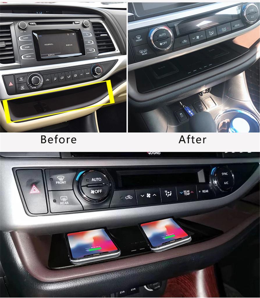 LHD 10W Qi Wireless Charging Pad for Toyota Highlander 2015-2019