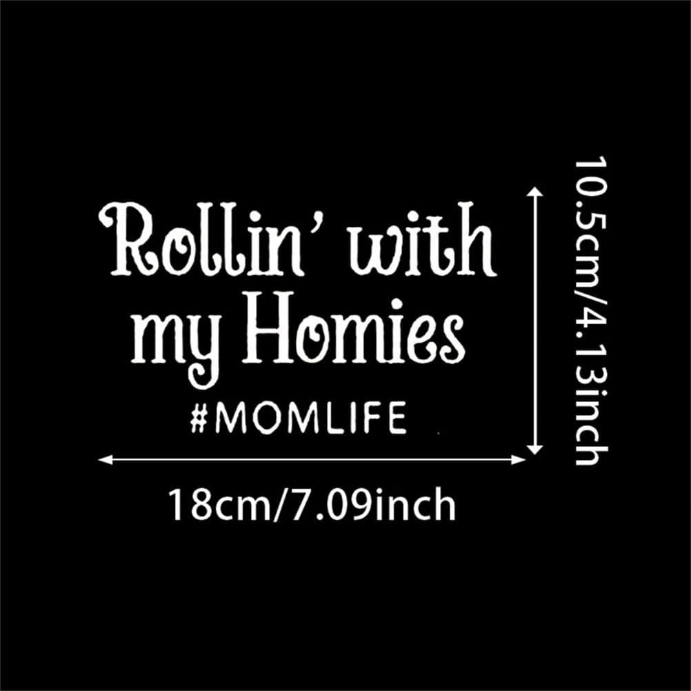 2PCS Rollin' with My Homies & Mom Life Car Sticker, 7.09"x4.13" Waterproof Vinyl Material Accessories, Interesting Decal for Cars, Trucks,