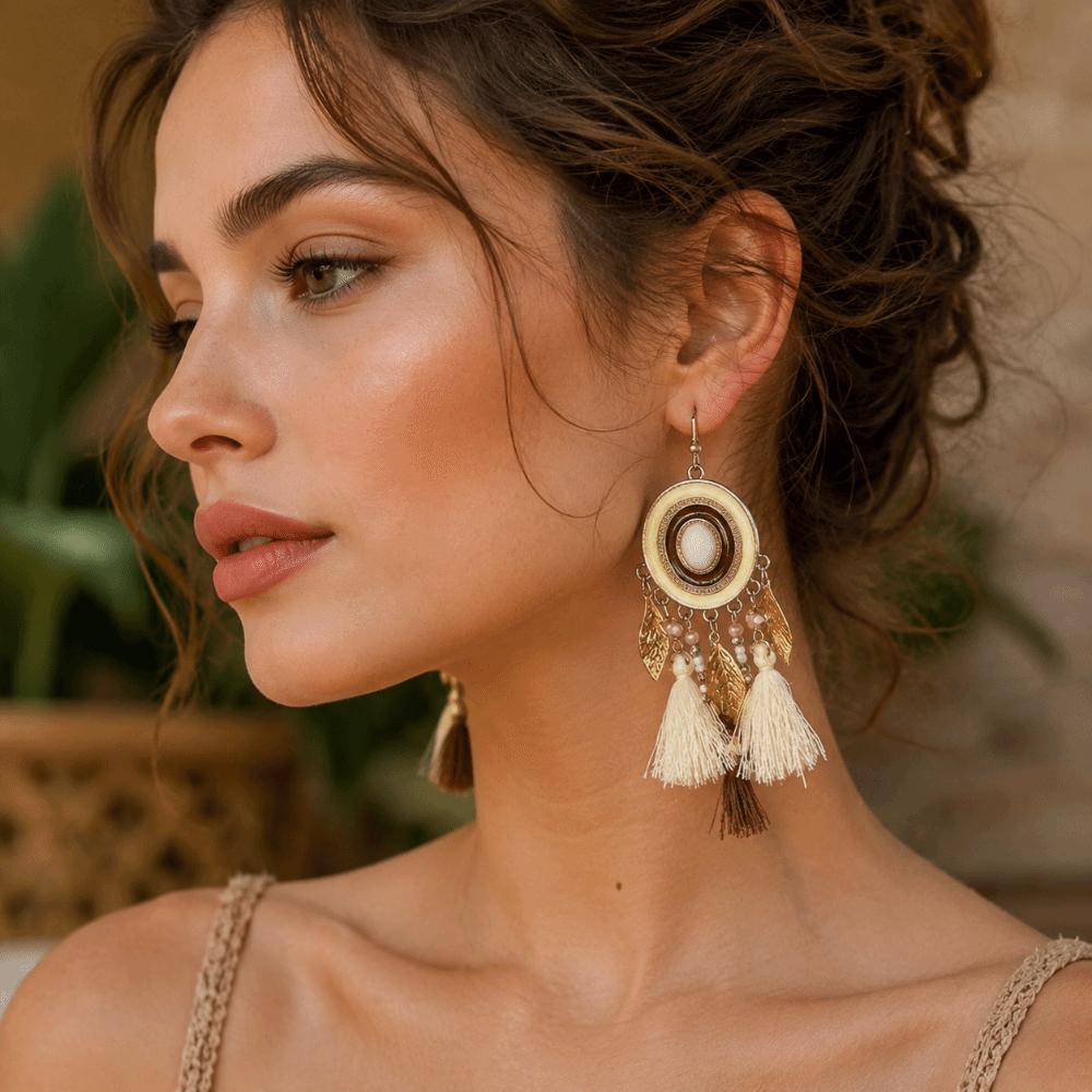 Zinc Zinc Alloy Tassel Earrings Beads Ethnic Earrings Beach Style Vintage Earrings Summer