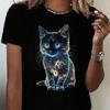 Модная женская футболка с 3D принтом кота, забавная повседневная футболка с круглым вырезом и короткими рукавами, летняя женская футболка