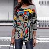 Graffiti 3d Printing Autumn Long Sleeve T-Shirt For Women Elegant Round Neck Casual Female Oversize Top Vintage Clothes