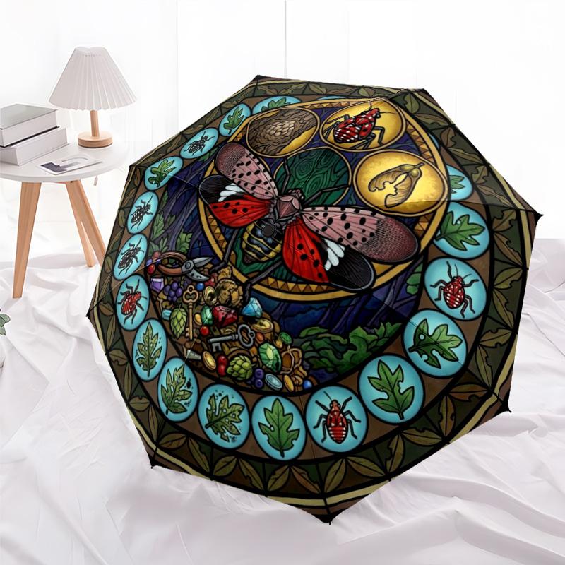 Insect Life Cycle pattern umbrella, portable and foldable design, 8 ribs, a casual accessory for Halloween, Christmas, and birthday gifts.