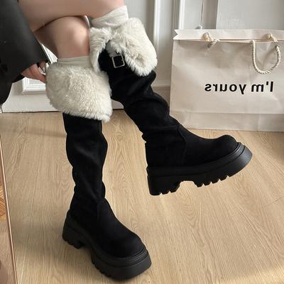 Женские шлепанцы на толстой подошве, складные, с двумя вариантами высоты, с зимним мехом для тепла, утепленные сапоги для снега, нескользящие, износостойкие, повседневные спортивные длинные хлопковые сапоги