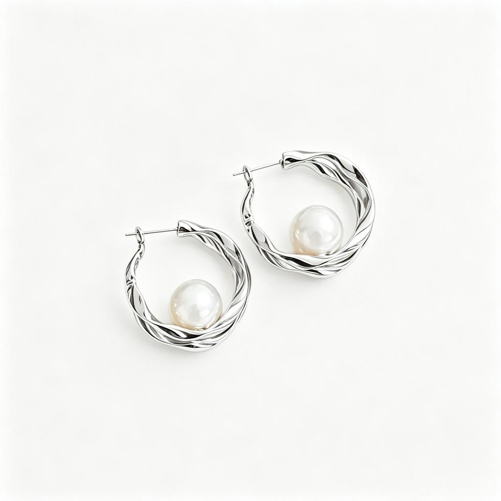 Retro‑Metal‑Twisted‑Strip Pearl Stud Earrings, Personalized Light‑Luxury High‑Texture Versatile Design‑Sense Women Earrings