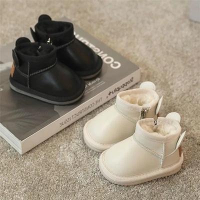 Детские зимние ботинки 2024 года, новые плюшевые водонепроницаемые нескользящие детские зимние ботинки для мальчиков и девочек, утолщенные плюшевые короткие ботинки