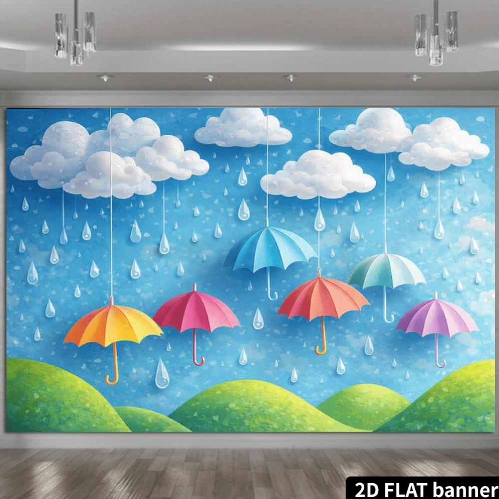 2D Plane Rainy Day Rainbow Umbrella Background Cloth - Colorful Hanging Umbrella Themezyc