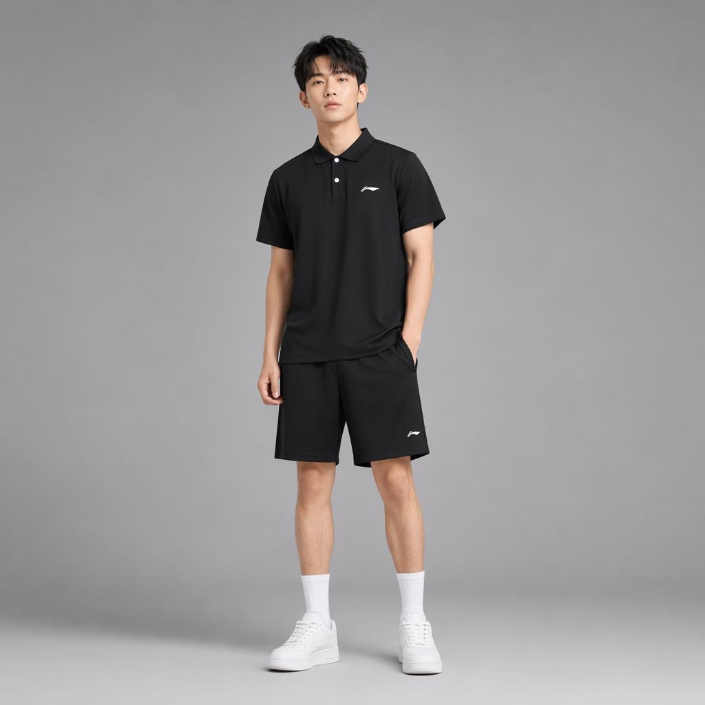 Li-Ning Дышащие Универсальные Простые Короткие Рукава Однотонные Удобные Шорты Повседневный Спортивный Костюм Мужской костюм APLW829-1+AKSW623-1