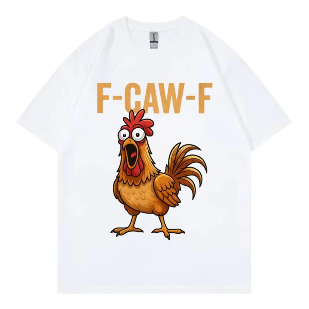 Футболка F-Caw-F Chicken Funny Мужская Женская Одежда Высокое Качество Модная Футболка с Коротким Рукавом Летняя Повседневная Свободная Хлопковая Футболка