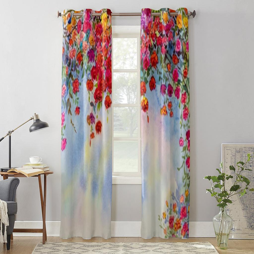Abstract Watercolor Flowers Window Curtains For Living Room Luxury Bedroom Decor Drapes Kitchen Window Treatments Curtains