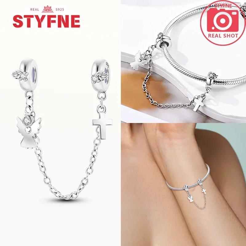 Женский оригинальный браслет, ювелирные украшения, подарок своими руками, шармы, бусины, медь, серия «Религия», ангел-хранитель, крест, предохранительная цепочка, шармы-бусины