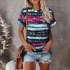 Футболка с круглым вырезом и принтом в полоску с буквами, летние женские футболки с короткими рукавами 2025 года, новый повседневный свободный пуловер для женщин, одежда 2020 года