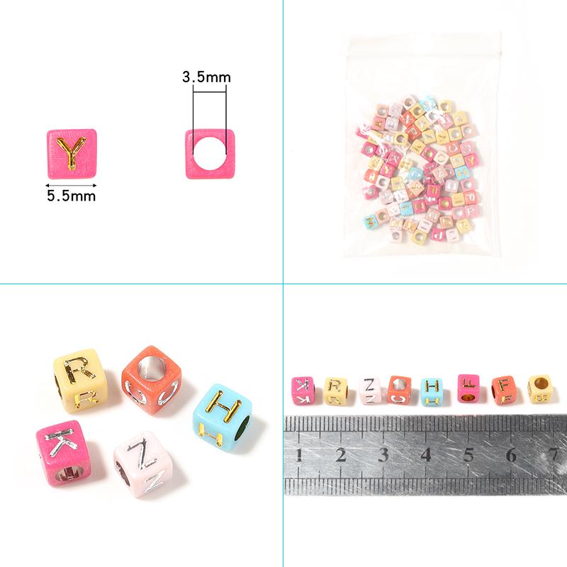 100Pcs/Lot Trendy Acrylic Square Alphabet Beads Large Hole Letter Loose Spacer Bead Jewelry Handmade Bracelet Making Supplies