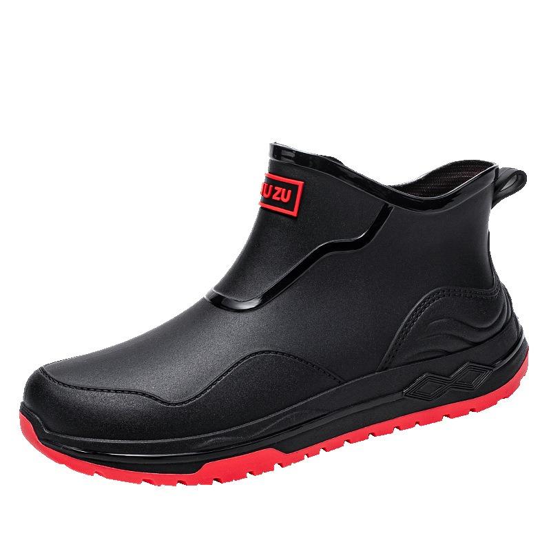 Urban Chelsea black and red short rain boots men's rain shoes rider rubber shoes express commuter shoes fishing shoes non-slip water shoes