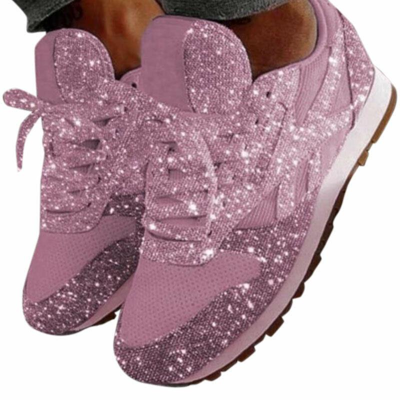 Женские кроссовки с блестками и блестками Sparkle Trainer Sports Jogger Running Lace Up Shoes