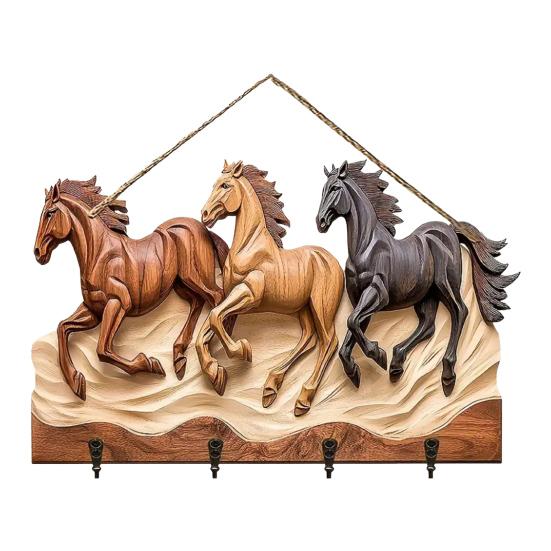 Wooden Animal Sign with 4 Hooks Decorative Hanging Horse Sign Rustic Wall Art Elephant Sign for Holding Keys Bags Scarves Bedroom Entryway Decor