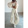 European and American Holiday Style Sexy Navel Short Top Loose High Waist Slit Pants Casual Set Casual Suit