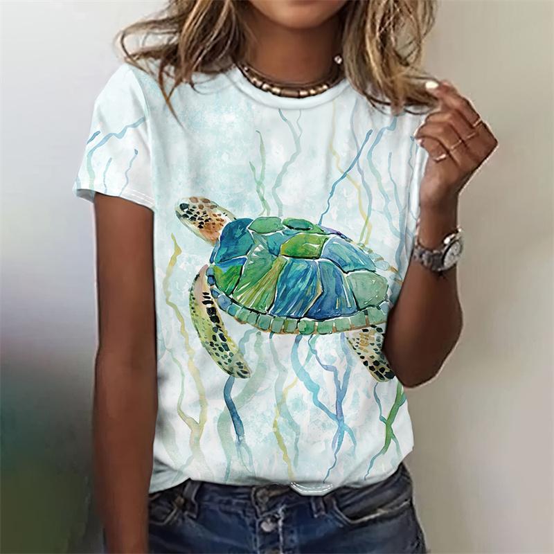 3D Printed Ocean Tortoise T Shirt For Women Cartoon Animal Graphic T-Shirts Summer Harajuku O-Neck Tops Short Sleeves Loose Tees