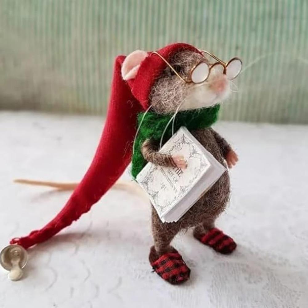 DIY Craft Needle Felted Needle Felted Mouse Ornament, Cute Felt Mice Figurine for Christmas Decor, Christmas Mouse Doll Decorations