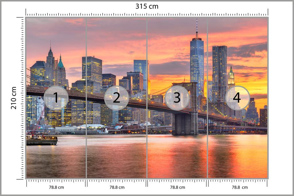 Photomural Lower Manhattan Skyline And Brooklyn Bridge Structural Vinyl 315x210