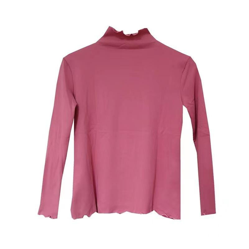 Women's Autumn/Winter Velvet Ruffle Neck Long Sleeve Base Layer Top