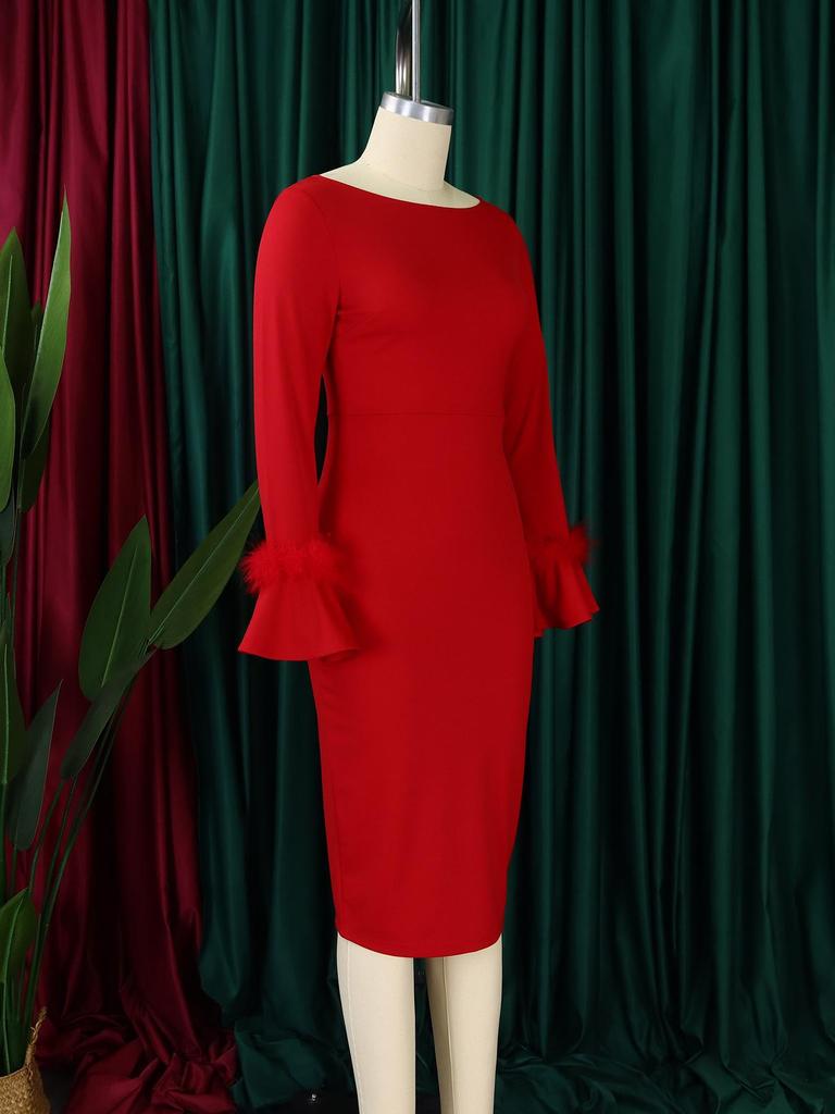 Женское вечернее платье с запахом на бедрах и рукавами-клеш - Новая мода Однотонный стиль OL