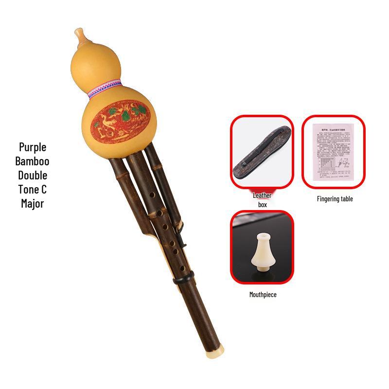 Purple Bamboo Double-Tone Hulusi C/B Flat Ethnic Instrument for Students and Beginners