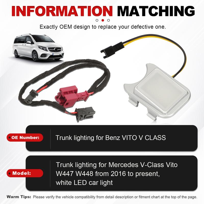 Trunk lighting For Benz 2016-Now V Vito W447 W448 Lights Compartment Trunk Boot Lights white LED Boot Light Replacement