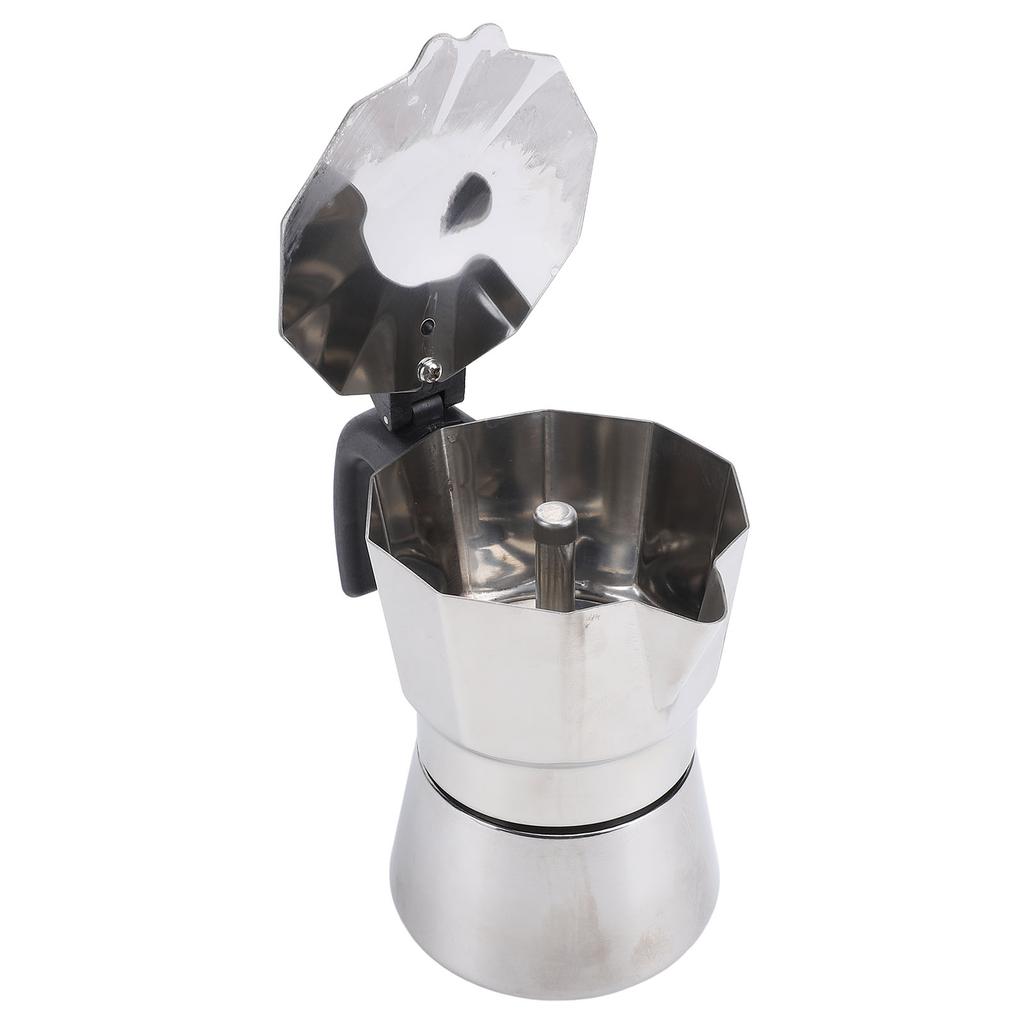 Гейзерная кофеварка из нержавеющей стали, восьмиугольная, равномерное распределение тепла, кофейник для плиты, серебристый