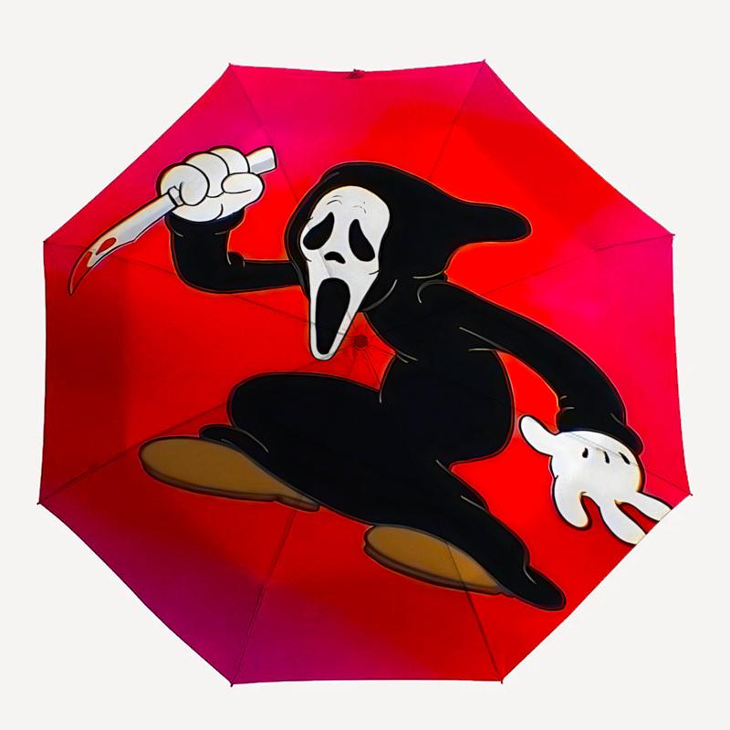 Scream Ghostface Umbrella: Automatic Opening/Closing, Foldable Design, 8-Rib Iron Frame, Outdoor Use, Festival Gift for Fans and Travelers01
