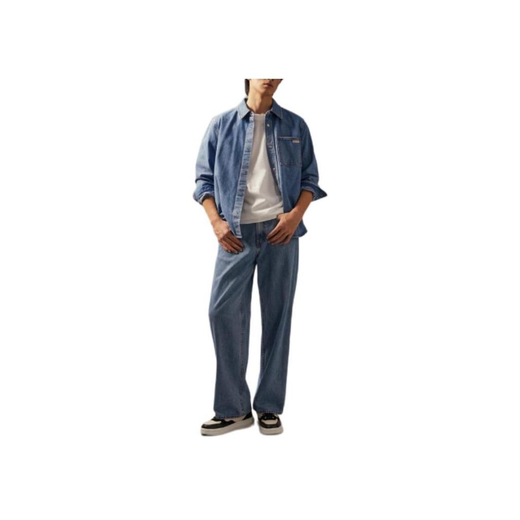 Calvin Klein Классическая повседневная винтажная рубашка из хлопка и денима с квадратным карманом, мужские рубашки светло-голубого цвета J326654