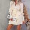 IHUASU Autumn and Winter Mid-length Cardigan Solid Colour Women's Knitted Tie Cardigan Jumper