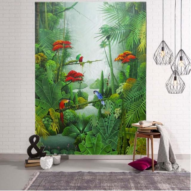 Fantasy Landscape 3D Printing Tapestry Plant Flower and Bird Art Wall Hanging Bohemian Psychedelic Kawaii Home Room Decoration