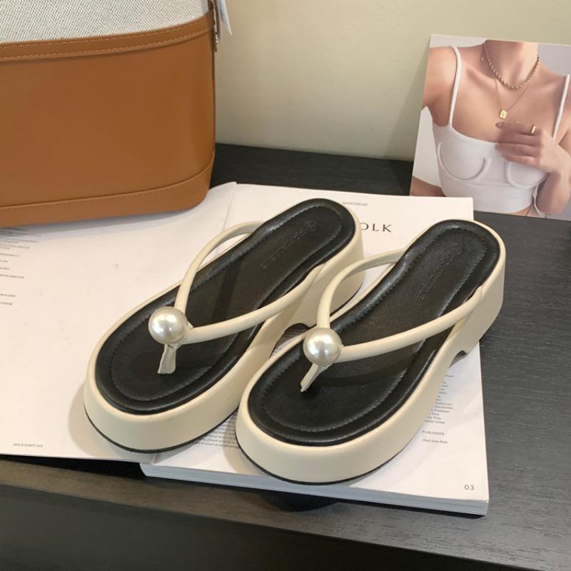 Модные женские тапочки на платформе, летние, новые, с круглым носком, с жемчужной мягкой подошвой, противоскользящие, износостойкие шлепанцы