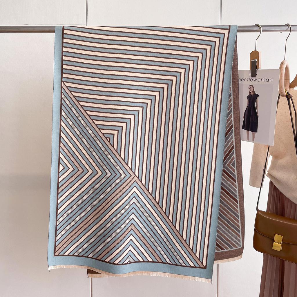 Striped Imitation Cashmere Double-Sided Scarf Simple Fashion Color Matching Warm Shawl Thickened Fringed Scarf Women