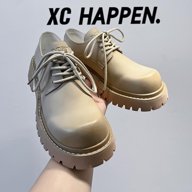 White light luxury style big head leather shoes men's green sole heightening casual loafers women's fashion simple style 32057-A