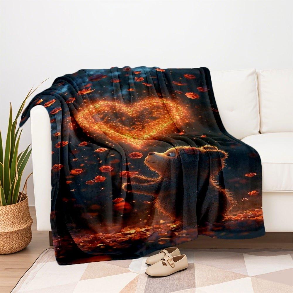 "Magical Heart Bear Wall Art Print - Romantic Home Decor"Blanket Flannel Throw Blanket for Sofa, Bed, Travel, Camping, Office, Couch, Chair,