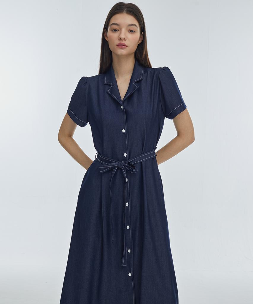 Manavis Seven Stitch Shirt Dress [Dark Blue]