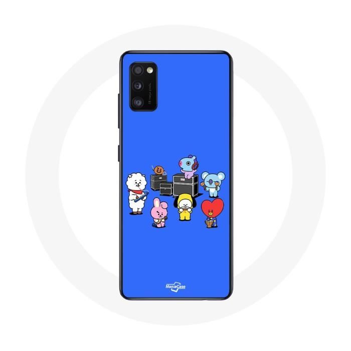 Case for Oppo A16 BTS BT21 Tata Chimmy Cooky Rj Koya Shooky And Mang Play Music Blue Background