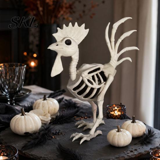 Realistic Animal Skeleton Halloween Rooster Statue, Resin Chicken Bone Figurine for Yard Lawn, Life Size Spooky Outdoor Garden Decor Haunted