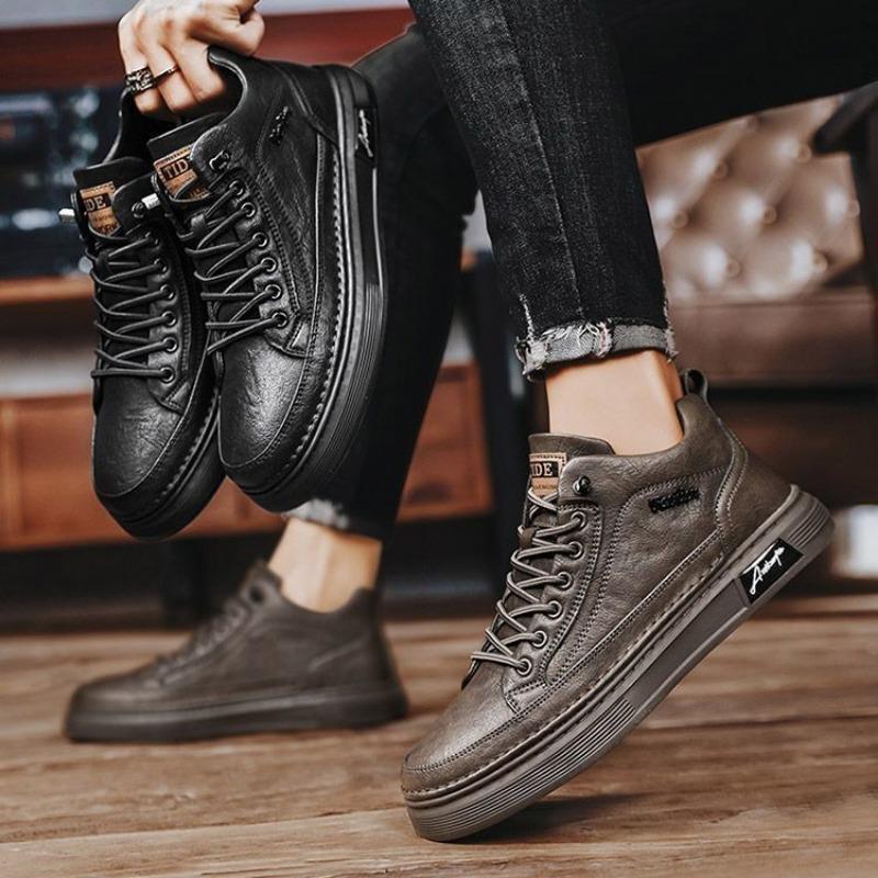 Classic Men's Leather Boots Fashion Comfortable High Top Ankle Boots Spring New Waterproof Casual Sneakers Male Work Shoes Botas