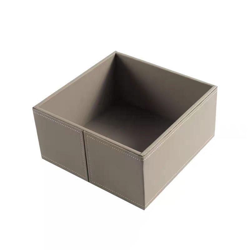 Stackable PU Leather Storage Box, Foldable Desktop Organizer Bin for Office & Home, Minimalist Cube for Makeup Cosmetics Station
