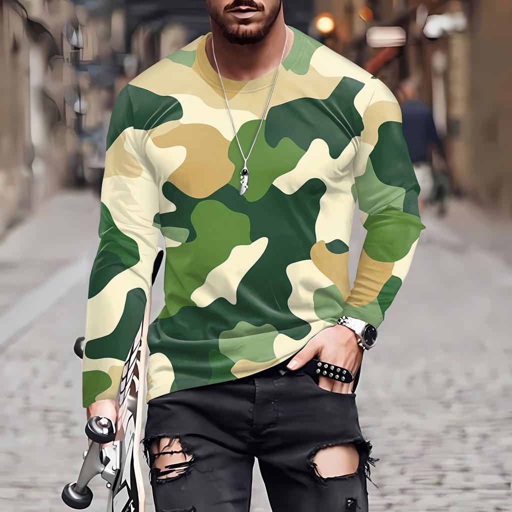 Муж. Футболка Круглый вырез Одежда Одежда На открытом воздухе Длинный рукав С принтом Модельер Винтаж