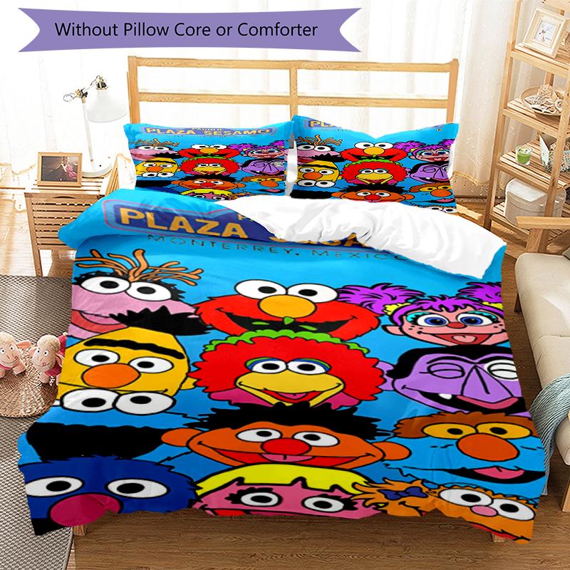 3pcs Sesame Street Bedding Set Duvet Cover Closure Includes 1 Duvet Cover & 2 Pillowcases, Soft and Comfortable for All Seasons.