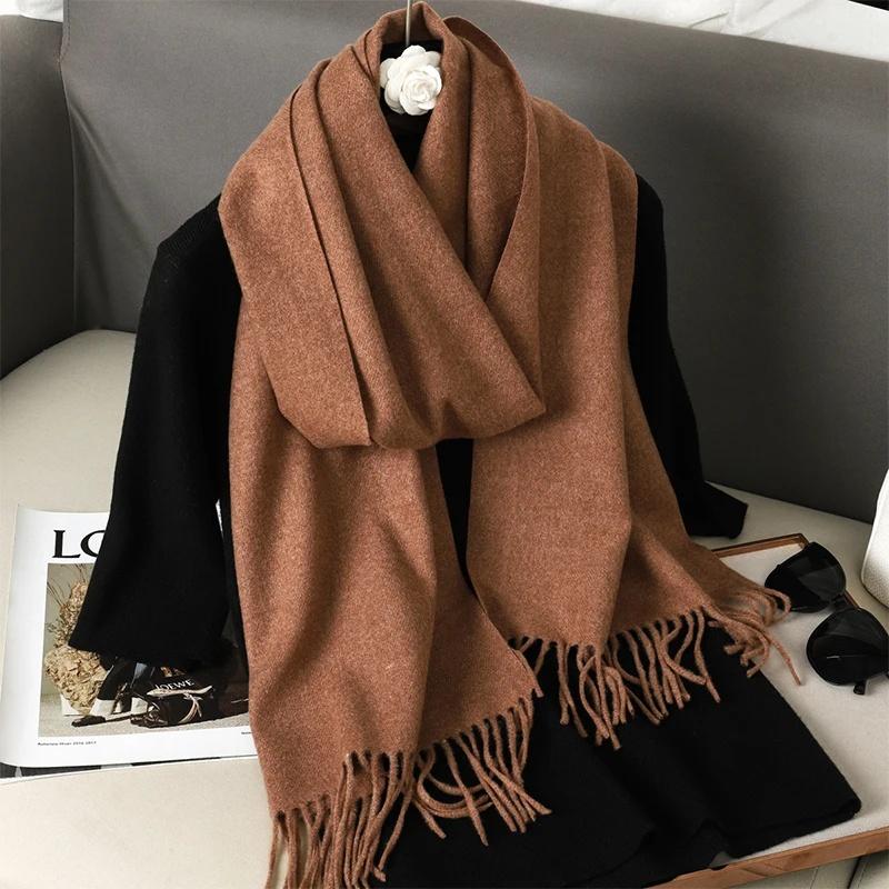 62Color Solid Women Winter Scarf Теплый Утолщенный Кашемировый Шаль Уличная Мода Роскошные Кисточки Пашмина Дамская Накидка Ветрозащитные Шарфы