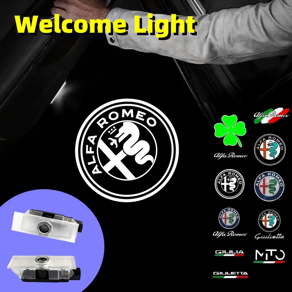 2PCS For Alfa Romeo LED Car Door Welcome Light Laser Projector Emblem Logo 159 166 GT Mito Stelvio Brera Spider Giulietta Giulia zl5