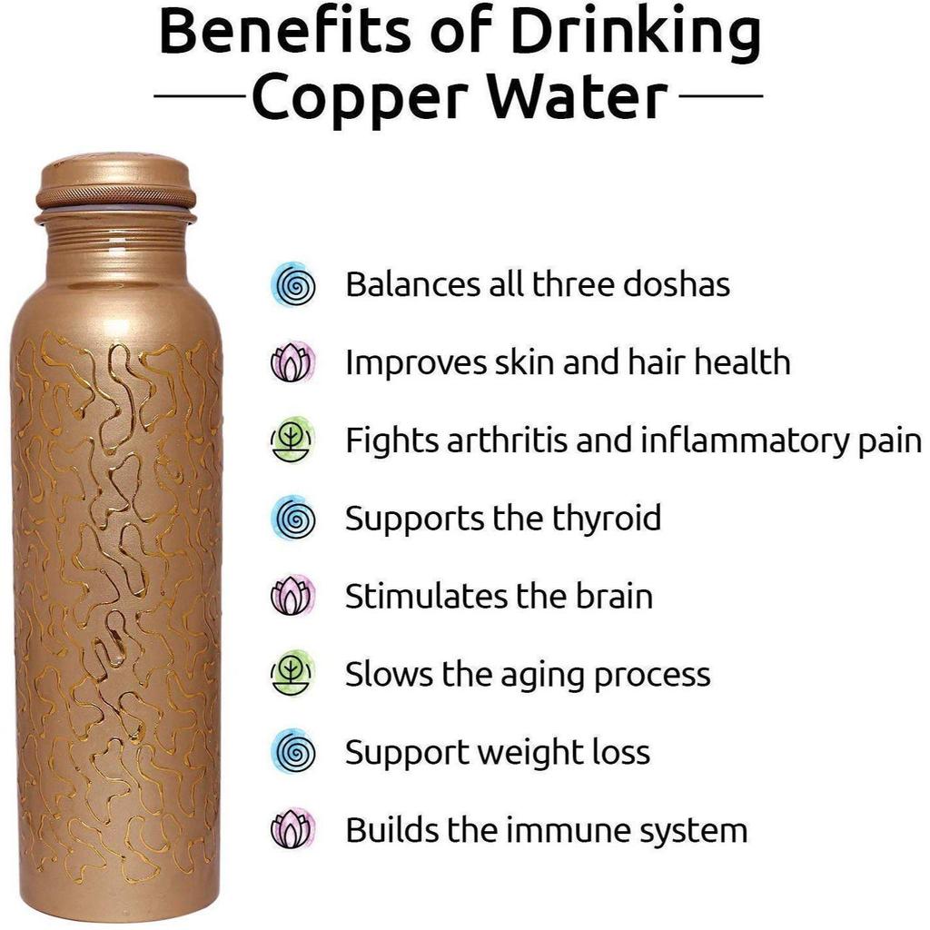 Медная бутылка для воды, 1000 мл, набор из 1 шт., зеленый принт (Бутылка со стеклом)