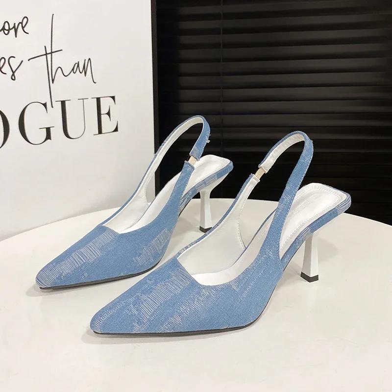 Мода 2024 года, новые босоножки с заостренным носком на высоком каблуке, весна/лето/осень, парусиновые туфли на тонком каблуке из нишевого дизайна