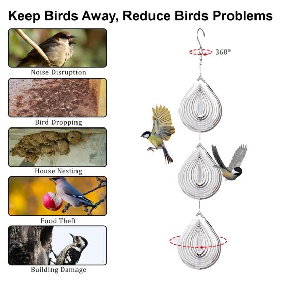 Yousheng 3D Waterdrop Wind Spinner Bird Scare Decoration Outdoor Garden Palace Farm Hanging Metal Wind Chime Bird Frog For Rebel Device Decoration